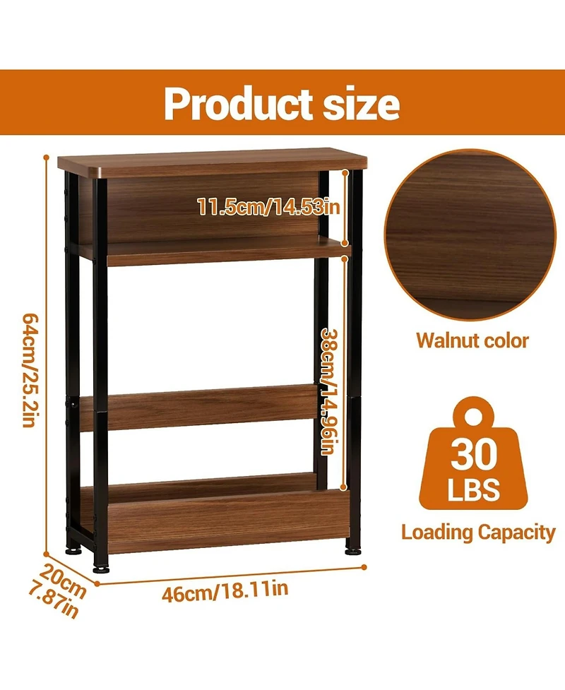 gaomon Narrow Side Table with Storage Shelf, 3-Tier Slim End Table with Magazine Holder, Modern Sofa Thin Tables