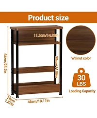 gaomon Narrow Side Table with Storage Shelf, 3-Tier Slim End Table with Magazine Holder, Modern Sofa Thin Tables