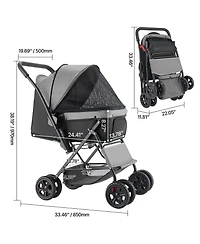 Aostirmotor 4-Wheel Pet Stroller: Foldable & Reversible, Supports Up to 44lbs for Dogs & Cats
