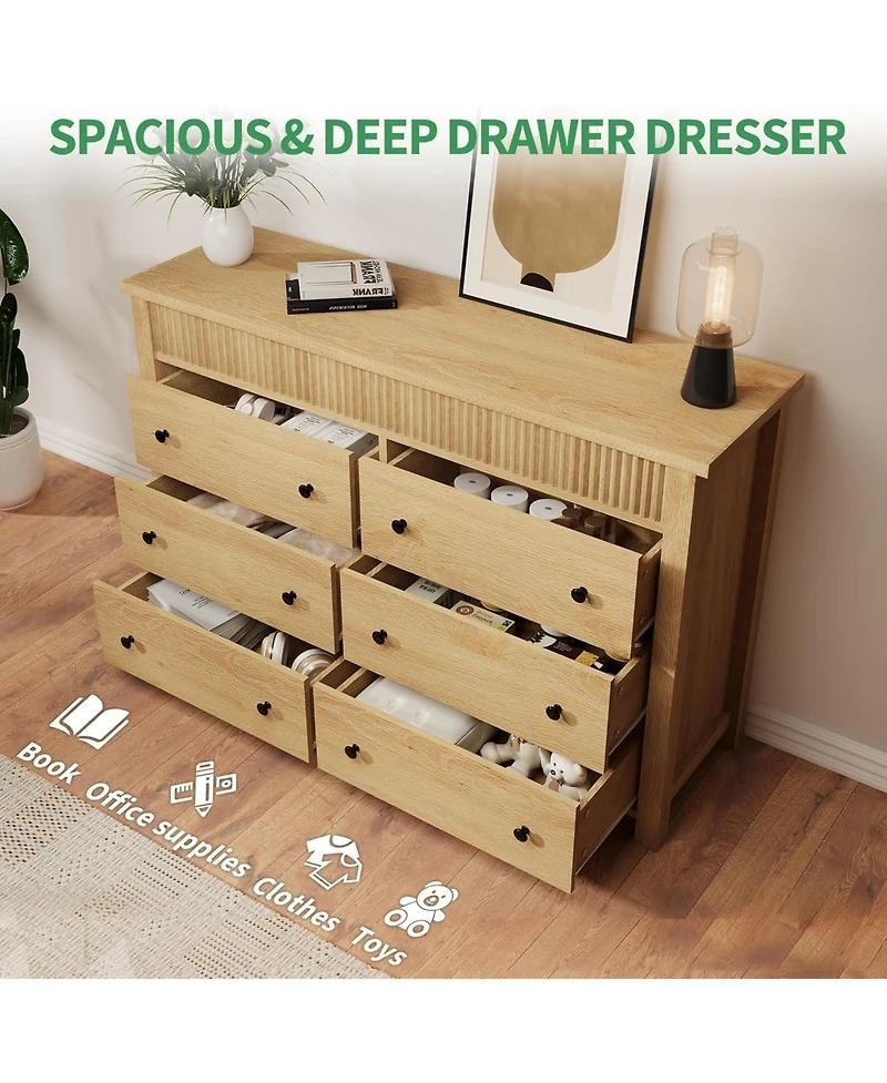 gaomon 6 Drawer Dresser for Bedroom, Wooden Fluted Chest of Drawers, Modern Storage Organizer for Living Room