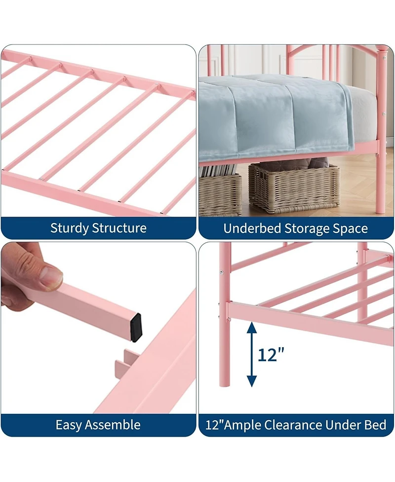 gaomon Twin Metal Daybed, Sofa Bed Frame with Arched Headboard, Guest Steel Slat Support, No Box Spring Required
