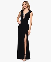 B&A By Betsy and Adam Women's Keyhole Neck Ball Gown