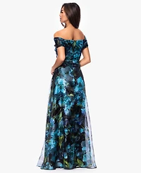 Betsy & Adam Women's Off-The-Shoulder Printed Ball Gown