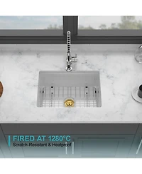 flynama huluwat Undermount Single Bowl Porcelain Ceramic Kitchen Sink Dual Mount White Ceramic Rectangular Deep Basin