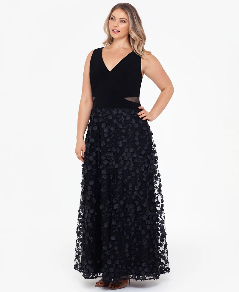 Xscape Plus-Size V-Neck Sleeveless Ball Gown