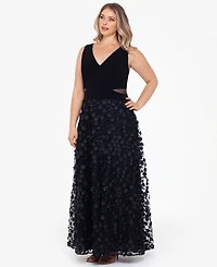 Xscape Plus-Size V-Neck Sleeveless Ball Gown
