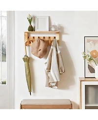 Yigii Space-saving Wall Coat Rack with Hooks and Shelf for Hanging Clothes, Hats, Keys