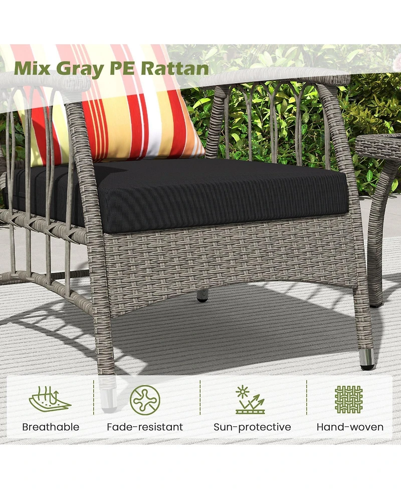Gymax 3 Pcs Patio Pe Wicker Furniture Set w/ 5-Level Adjustable Backrest Bistro Set Outdoor