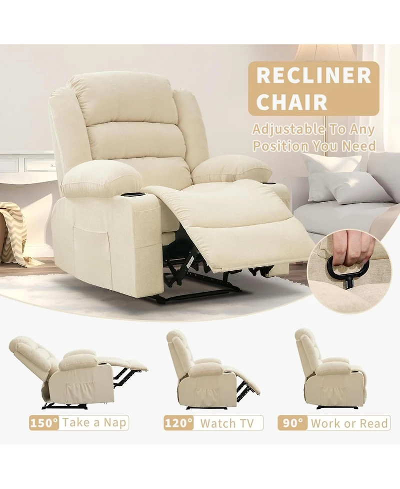 gaomon Recliner Chair, Comfy Overstuffed Chair with 3 Reclining Positions, 2 Side Pockets, 2 Front Pockets