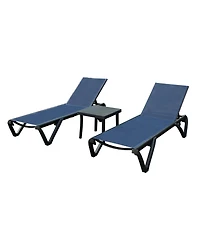 Clihome Outdoor Lounge Chair Set, Aluminum Plastic Patio Chaise Lounge with Side Table & 5 Position Adjustable Backrest & Wheels