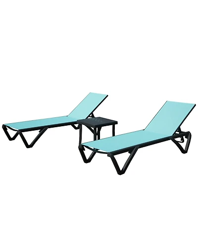 Clihome Outdoor Lounge Chair Set, Aluminum Plastic Patio Chaise with Side Table & 5 Position Adjustable Backrest Wheels