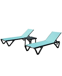 Clihome Outdoor Lounge Chair Set, Aluminum Plastic Patio Chaise with Side Table & 5 Position Adjustable Backrest Wheels