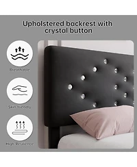 gaomon Upholstered Wooden Bed Frame with Headboard and Crystal Diamond Tufting, Easy Assembly Platform