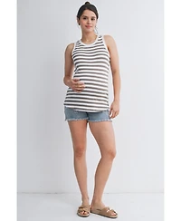 Hello Miz Maternity Ribbed Striped Round Neck Tank Top
