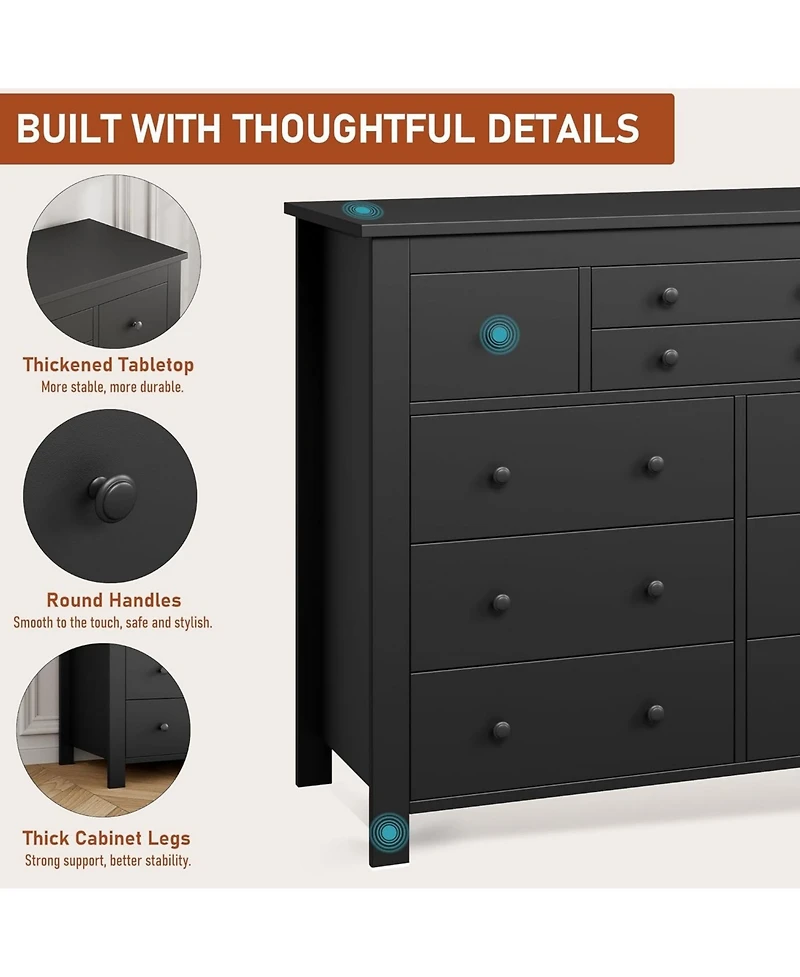 gaomon 10 Drawers Dresser for Bedroom,Modern Wooden Chest of Drawers with Natural Texture, Sturdy and Stable Storage Organizer for Living Room