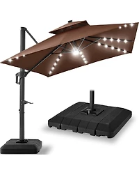Best Choice Products 12x12ft 2-Tier Square Outdoor Solar Led Cantilever Umbrella w/ 360-Rotating Base –