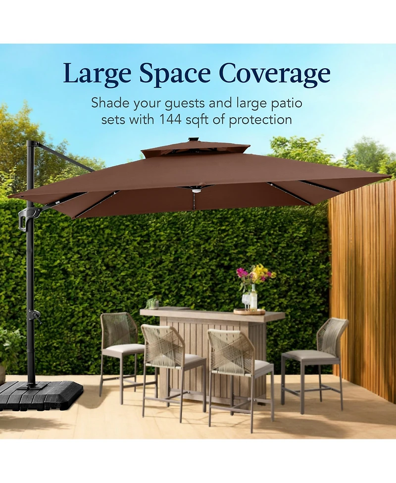 Best Choice Products 12x12ft 2-Tier Square Outdoor Solar Led Cantilever Umbrella w/ 360-Rotating Base –