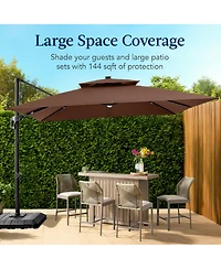 Best Choice Products 12x12ft 2-Tier Square Outdoor Solar Led Cantilever Umbrella w/ 360-Rotating Base –
