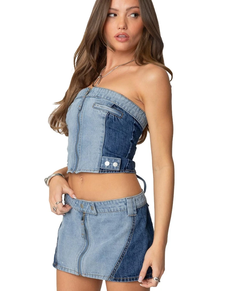 Edikted Women's Reni Contrast Denim Zip Up Corset