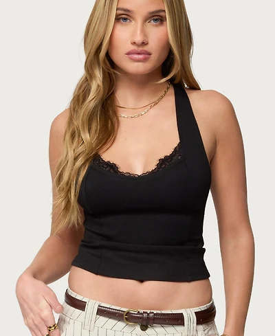 Edikted Women's Ranata Lacey Scoop Neck Top