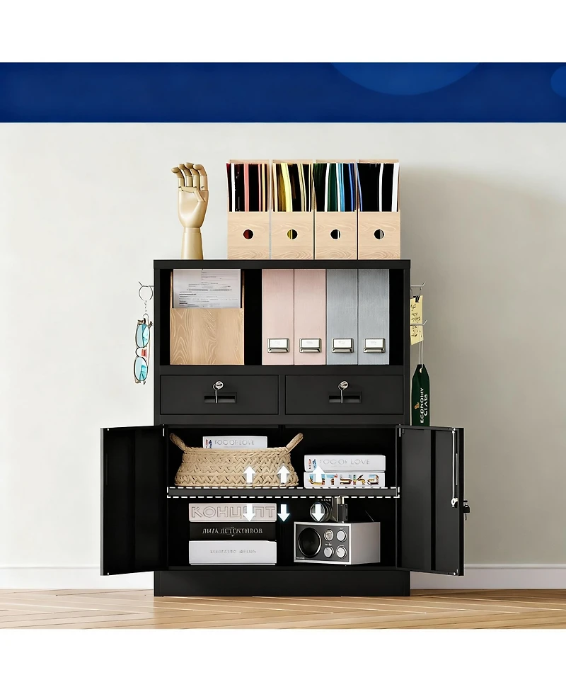 Yigii Heavy Duty Metal Cabinet with 2 Drawers & Locking Doors for Home, Office, Garage