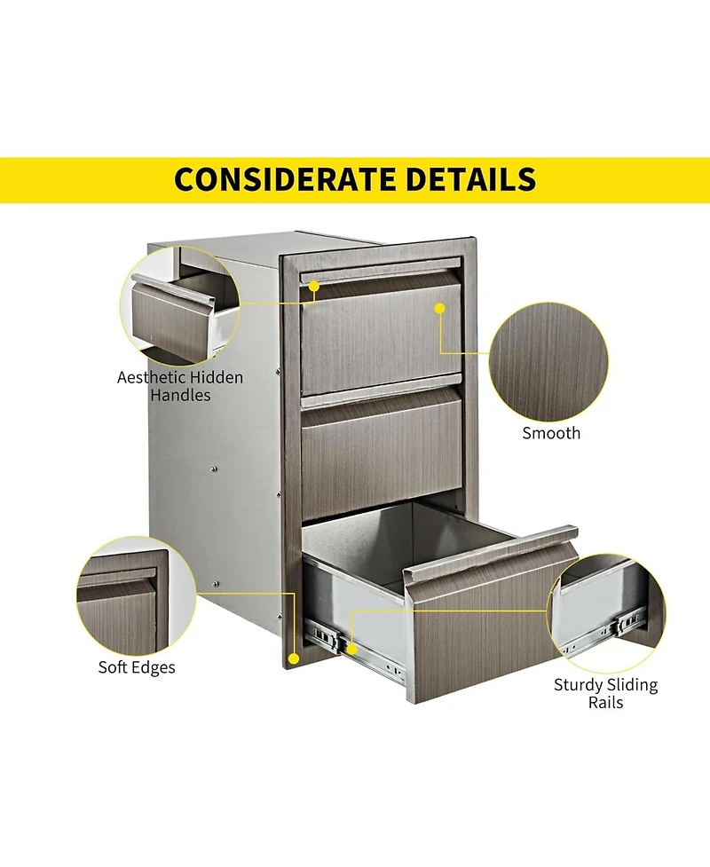 gaomon Outdoor Kitchen Drawers D Flush Mount Triple Drawers, Stainless Steel Drawer for Outdoor Kitchen Island
