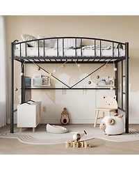 gaomon Twin Metal Loft Bed, Black, Steel Build, Curved Guardrails, Ladder, Space-Saving