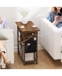 gaomon End Table with Charging Station, Flip Top Side Table with Usb Ports and Outlets, Bedside Table with Storage Shelft, Narrow Nightstand