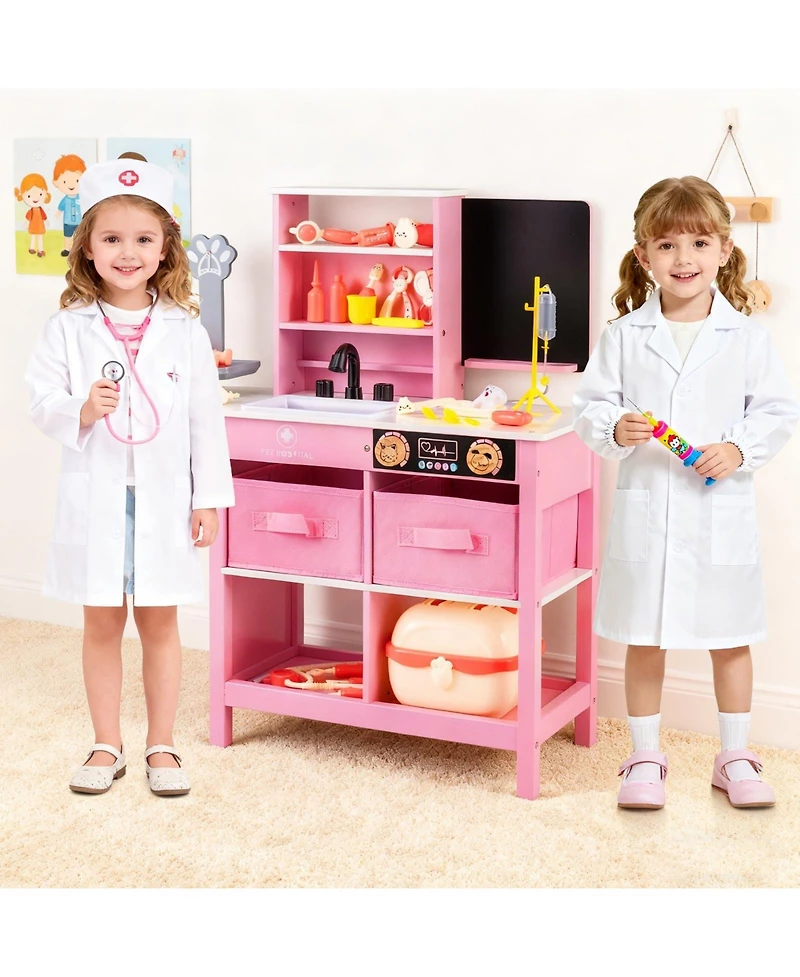 Mecale Kids Wooden Doctor Office Medical Center Pretend Play Set with Blackboard