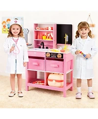 Mecale Kids Wooden Doctor Office Medical Center Pretend Play Set with Blackboard
