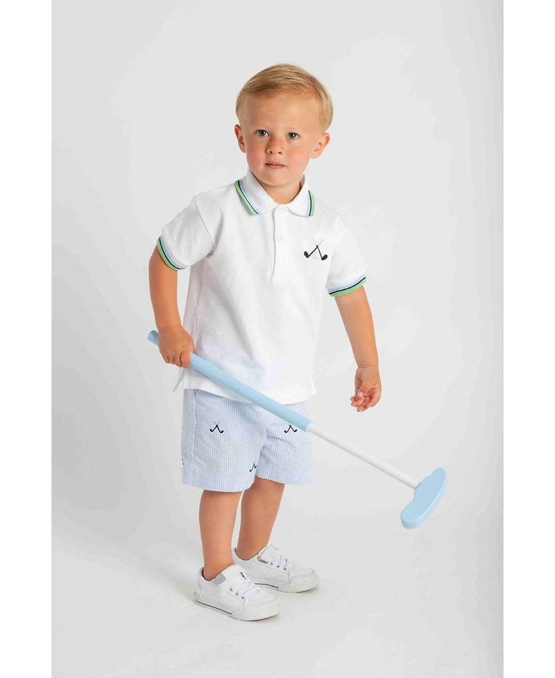 Florence Eiseman Toddler Boy Knit Polo With Golf Clubs