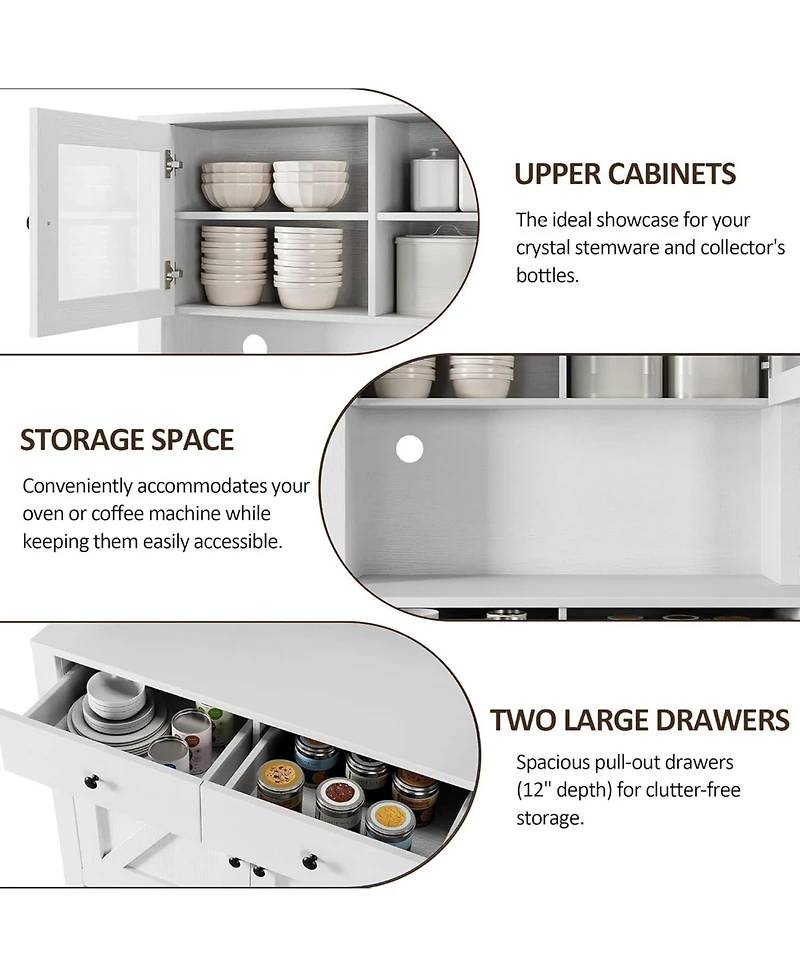 gaomon 63" Tall Kitchen Pantry Cabinet with Drawers, Hutch & Glass Doors