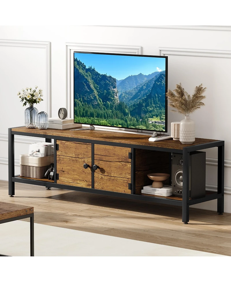 gaomon 58" Wooden Farmhouse Tv Stand for Bedroom, Fits 65" TVs, Cabinet with Open Storage Shelves