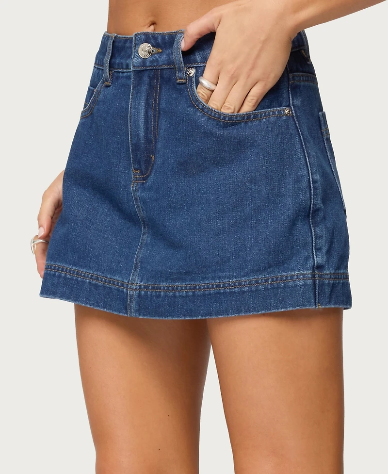 Edikted Women's Felica High Rise Denim Mini Skort