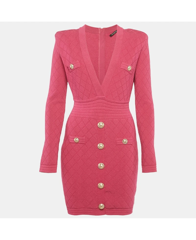 Draft - Pre-Owned Balmain Women's Jacquard Knit Button Detail Mini Dress