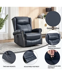 Clihome Heat Massage Manual Recliner Chair with Rocker and Swivel Genuine Leather for Living Room