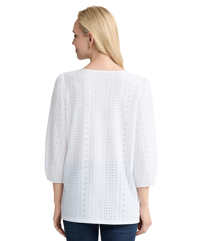 Jones New York Petite 3/4-Sleeve Round Neck Top