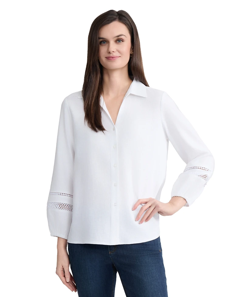 Jones New York Petite Button-Front Collared Top