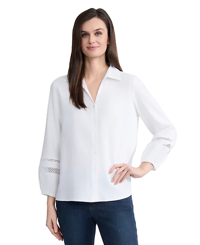 Jones New York Petite Button-Front Collared Top