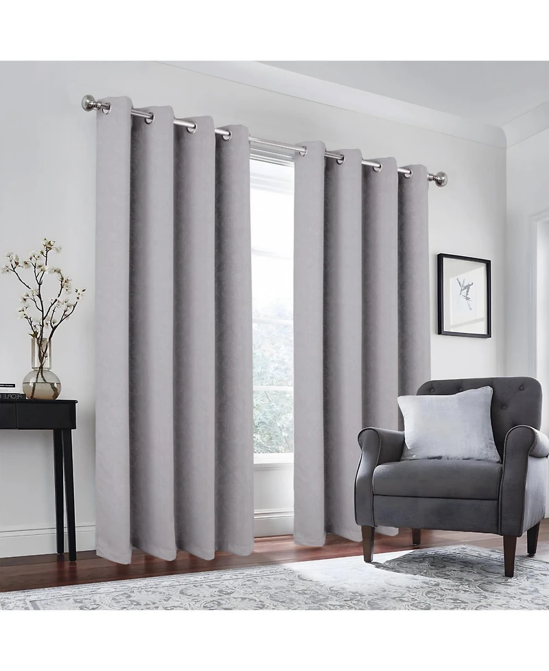 Olivia Gray 100% Polyester 190 Gsm Cressida Reversible Blackout Grommet Curtain Panel 54" x 90" Grey