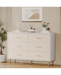 gaomon 6 Drawer Dresser, Modern White Chest of Drawers with Gold Metal Legs and Handles, Large Double Wooden Dresser for Bedroom