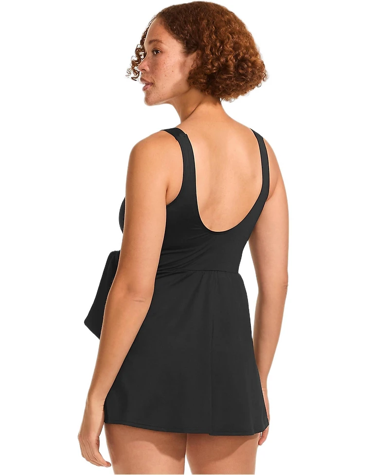 Lands' End Women's Mastectomy Long Side Tie Mini Swim Dress Swimsuit