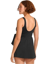 Lands' End Women's Mastectomy Long Side Tie Mini Swim Dress Swimsuit
