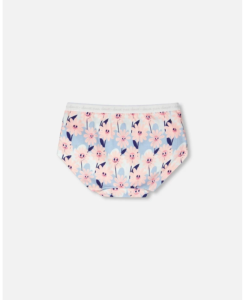 Deux par Girl Cotton Boyshort Panty Smiling Flower Print