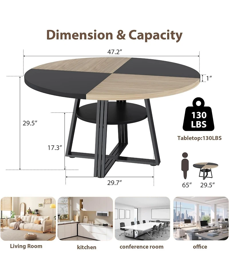 gaomon Round Dining Table for 4-6, 47.2" Farmhouse Kitchen with Storage, Circle Dinner Tables Kitchen, Room, Living Room