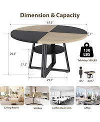 gaomon Round Dining Table for 4-6, 47.2" Farmhouse Kitchen with Storage, Circle Dinner Tables Kitchen, Room, Living Room