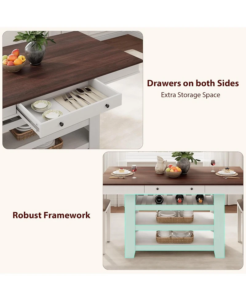 gaomon 60" Counter Height Dining Table for 4, Farmhouse Rectangular Tall Bar Height Kitchen Dining Table & Thick Table Top, with Deepened Wine Ra