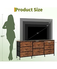 Gaomon 8 Drawer Fabric Dresser Tv Stand with Wooden Top, Metal Frame Storage Chest, Wide Closet Orgzr for Bedroom Living Room Hallway, Natural Wood