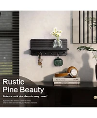Yigii Pine Wood Key & Coat Rack with Shelf