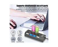 Risokeys 4-Port Usb 2.0 Hub with Independent Switches, Portable Usb Splitter for Desktop & Laptop, Ideal for Gamers, Office